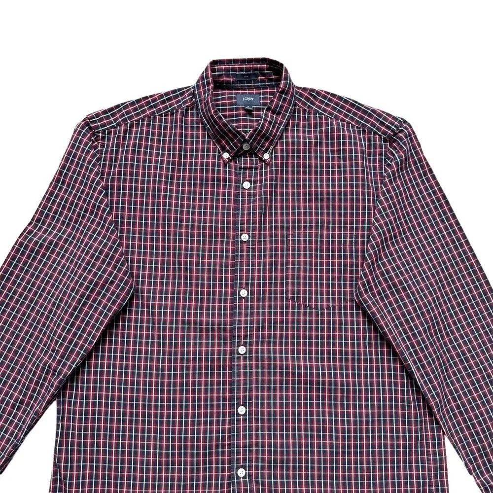 🔃J. Crew Men’s Red & Blue Plaid Long Sleeve Button Down Dress Shirt